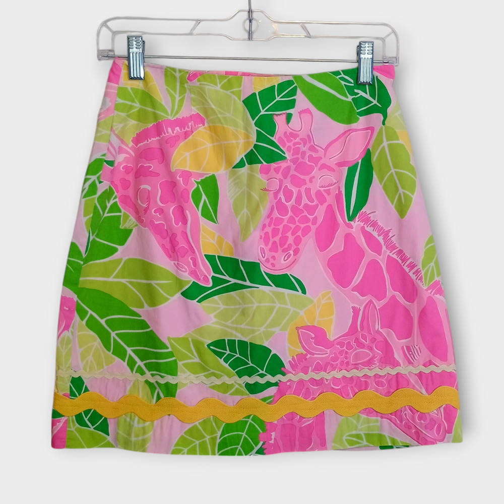 Lilly Pulitzer Skirt Womens Size 2 Pink Yellow Green Tropical Hawaiian Vacation
